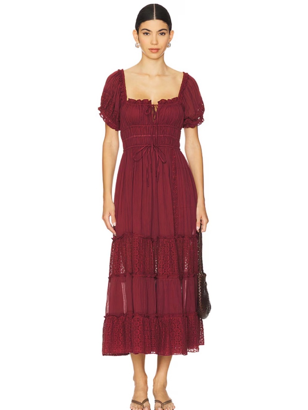 Free People Falling Sun Midi Dress in Syrah Red